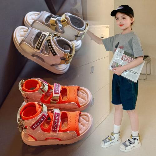Girls' Sports Sandals 2021 Summer New Childrens Soft-soled Beach Shoes Korean Style Boys Middle-large Childrens Shoes