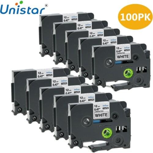 Unisatr 100pcs TZe 231 Compatible for Brother P-touch Tape 12mm TZ231TZe-231 Black on White Label Ribbons Label Maker