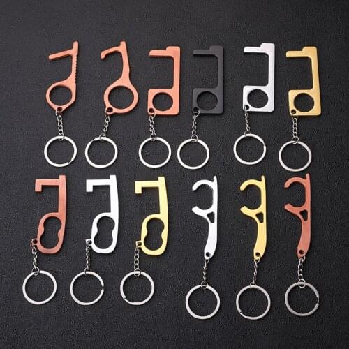 Zero Contact EDC Keychains Elevator Button Contactless Tool No-Touch Door Handle Keychain Stainless Opener Charm Keyrings Colgan