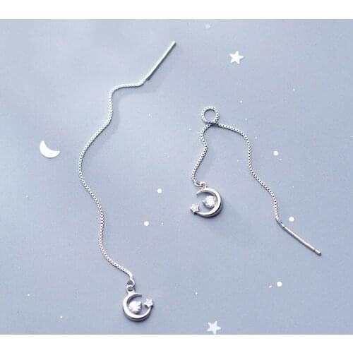 MloveAcc Genuine 100% 925 Sterling Silver Moon Stars Drop Earrings for Women Engagement Wedding Unique Fashion Jewelry Gift