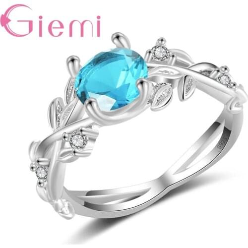 Shiny Blue Cubic Zirconia Women Finger Rings Solid Real Silver Jewelry for Birthday Gifts High Quality Cross Band