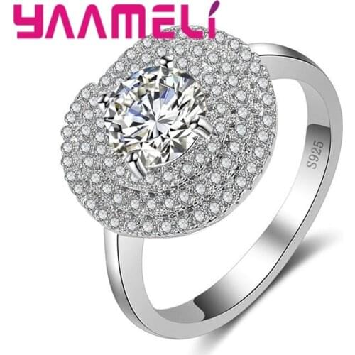 Hyperbole Womens Costume Jewelry 925 Sterling Silver Fashion Party Big Rings for Women Big CZ Zircon Crystal Ring