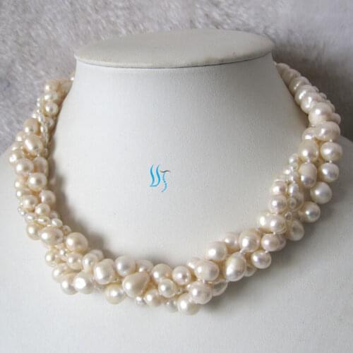 18" 4-10mm White 4Row Freshwater Pearl Necklace Magnetic Clasp