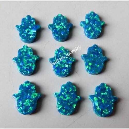 30pcs /Lot OP36 Peacock Blue Hamsa Opal Fire Opal Hamsa 11x13mm Fire Hand Opal Synthetic Hand & Hamsa Opal for Necklace