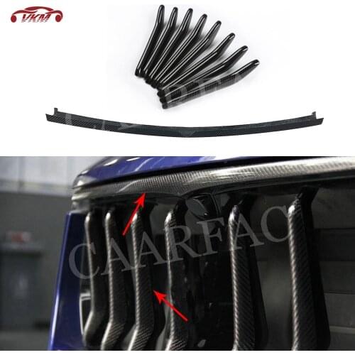 9 PCS/Set Carbon Fiber Car Front Grill Decoration Strips Grille Cover Frame Trims for Maserati Levante 2016-2019 Car Styling