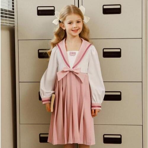 Lovely Children Pricness Dress Autumn Spring Girls Long Sleeve Peter Pan Collar Knee Length Gowns Children Party Clothes 3-14y