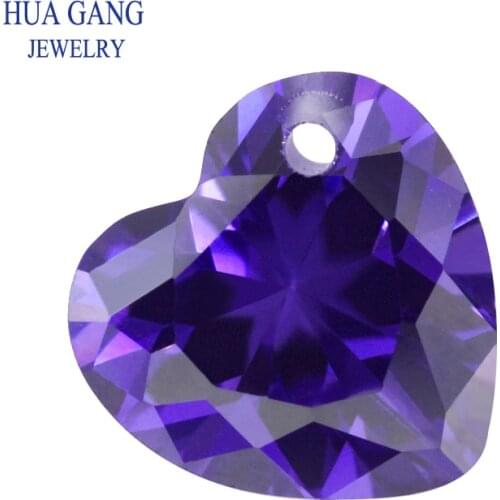 Violet Loose CZ With Hole AAAAA Heart Shape Cubic Zirconia Stone Loose For DIY Jewelry Making Zircon4x4~12x12mm High Quality