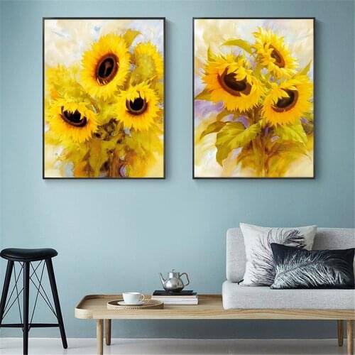 Sunflower Painting Canvas Picture for Living Room Sunflower Decor Abstract Wall Art Home Decor Yellow Flowers Poster Rustic Art