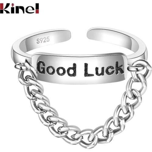 Kinel Good Luck Chain Ring Genuine 100% 925 Sterling Silver Stackable Adjustable Finger Rings for Women