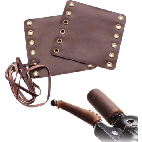 Brown Motorcycle Handle Grip Heavy Duty Leather Grips Throttle Covers Retro Wraps 22mm Handlebar for Cafe Racer Old School