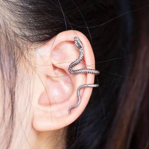 Beauty Retro Vintage Black Silver Copper Punk Temptation Metal Snake Bite Ear Cuff Clip Wrap Earring for Girls Boys