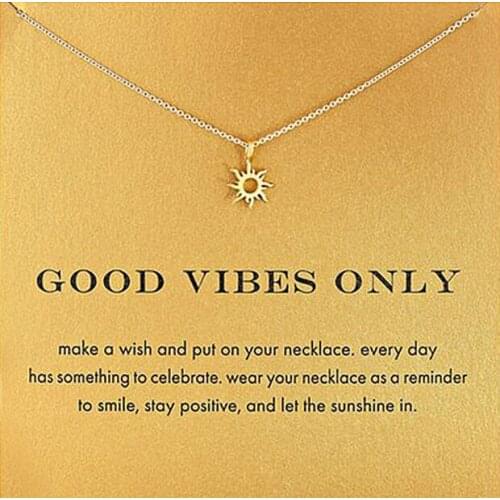 Simple Fashion Women Gold Color Good Vibes Only Sun Chain Pendant Necklace Birthday Gifts With Card