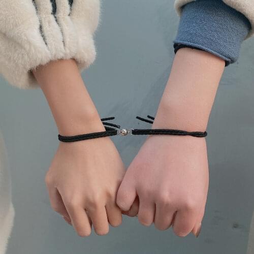 1pair Magnetic Bracelet Couple Bracelets Braided Rope Pendant Attract Bracelets for Friend Lovers Valentine Gift