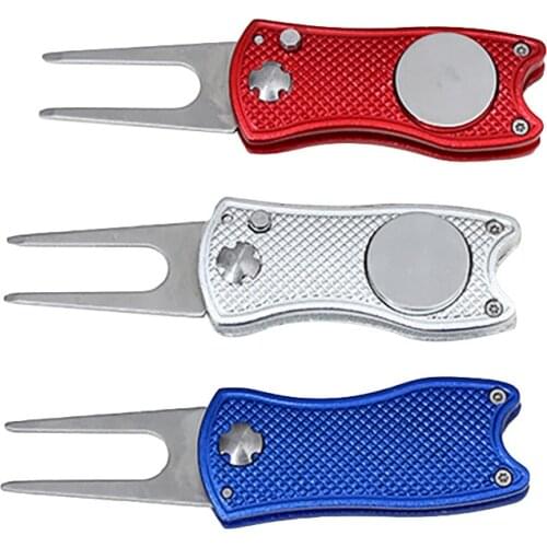 Mini Foldable Golf Divot Tool with Golf Ball Tool Marker Pitch Cleaner Golf Pitchfork Golf Accessories Putting Green Fork