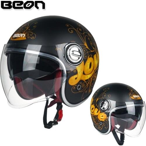 New Men/women BEON retro Motorcycle Helmet 3/4 Open face scooter Moto helmet Double lens electric vehicle safety helmet