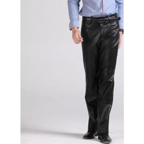 New Mens Leather pants Korean version of Self-cultivation Warm PU Leather trousers Mens Casual Straight Plus velvet pants
