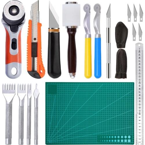 MIUSIE Multi-function Leather Tool Kit With Punch Tool Carving Work Leather Cutting Knife Sewing Stitching For Leather Works