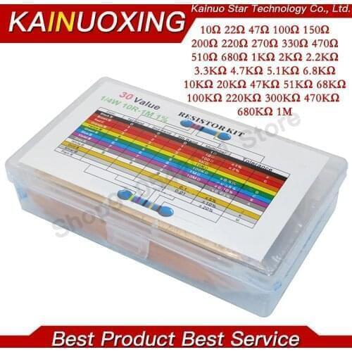 600PCS/LOT 1/4W Metal Film Resistor Kit 1% Resistor Assorted Kit Set 10 -1M Ohm hm Resistance Pack 30 Values each 20pcs