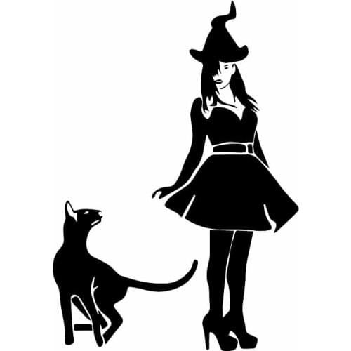 LLY-1808 Funny Car Sticker Witch Cat Pet Halloween Witchcraft Modeling Decals PVC Auto Motorcycle Decoration Waterproof Decal