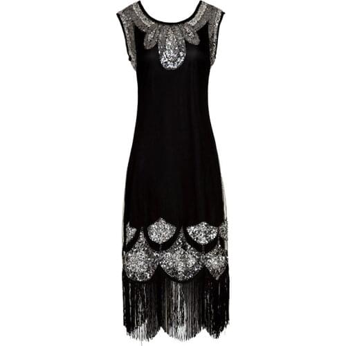 2021 New Female Fashion Sexy Retro Sequin Beaded Plus Size Tassel Evening High-end Banquet Dress Dance Costume