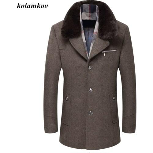 New Arrival Winter Style Men Boutique Woolen Coat High Quality Solid Detachable Fur Collar Mens Wool Thicked Trench Coat M-5XL