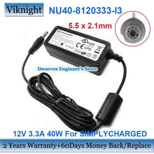 Genuine NU40-8120333-I3 12V 3.3A 40W AC Adapter Charger For Simply Charged NU40-8120333-L3 PWR122 Power Supply 5.5x2.1mm