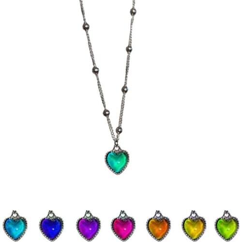 Temperature Sensing Color Changing Necklace Heart Shaped Pendant Best Gifts Titanium Steel Chain Female Jewelry