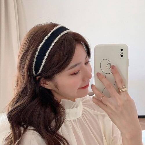 Autumn and winter rice bead twisted hairband ladies geometric wide turban simple Mori style face wash headband hair accessories
