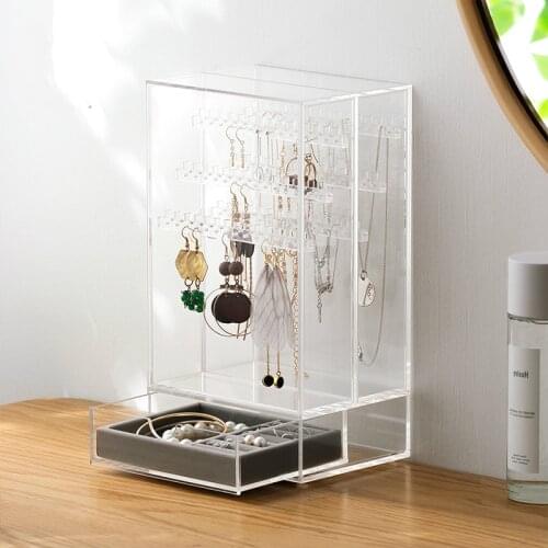Clear acrylic jewelry storage stand hangable earrings display box transparent organizer for make up