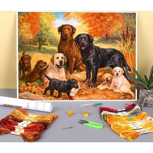 Animal Dog Labrador Pre-Printed 11CT Cross Stitch Kit DIY Embroidery DMC Threads Handicraft Painting Craft Handiwork Needle