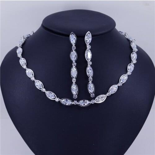 Luxury Bridal Wedding Three-piece Zircon Necklace Earrings Bracelet Jewelry Elegant Woman Fashion Accessories Round Necklace