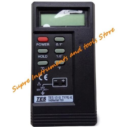 TES1310 Digital K Type Thermocouple Thermoemter With Probe T1 & T2 Dual Points Display Resolution Selection Handheld