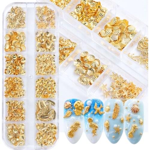 U90E 12 Grids/Box Mixed Glitter Metal Nail Art Decoration Starfish Shell Sun Coconut Tree Epoxy Resin Filling Material DIY