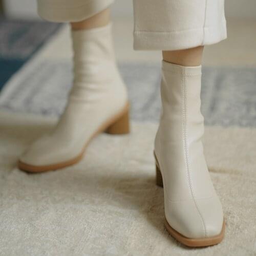 2021 Hot Winter Women Shoes 6cm Heels Ankle Boots Concise ZIP Square Toe Tassel Women Boots Zapatos De Mujer