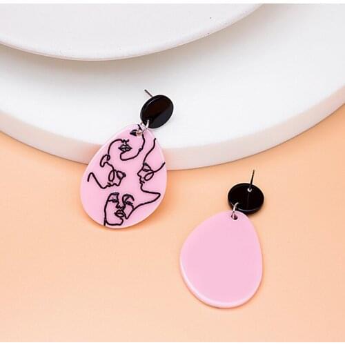 LOVOACC Fashion Arcylic Irregular Geometrical Head Portrait Dangle Earring for Women Flower Plant Earring Jewelry Pendientes