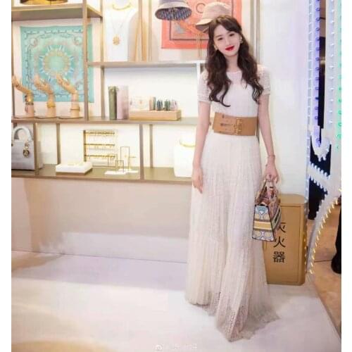Women Skirt Suit White Star Brand 2021 Summer Female Cool Material Knitting Top+High Waist Lace Skirt Set New