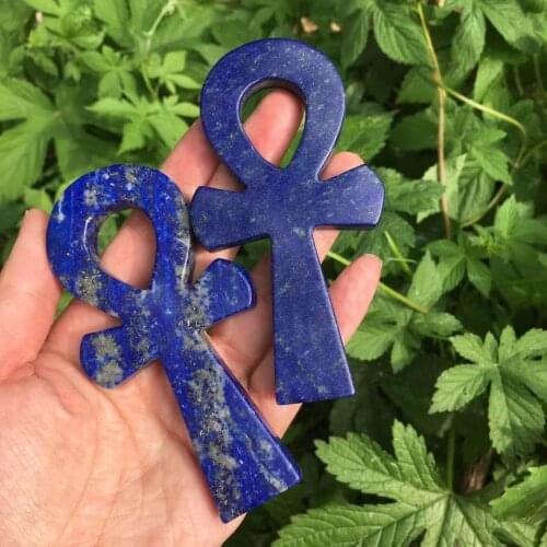 10cm Natural crystal lapis lazuli stone Egyptian Cross womens symbolic point healing reiki