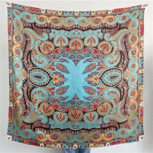12m/m Scarf Square Women Shawl Wraps 100% Silk Hand Rolled Edges Paisley Gem Green Cashews 110*110cm