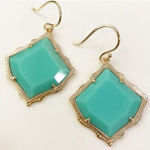 2020 Cute Crystal Stone Inaly Water Drop Pendant Earrings Small Tear Drop Vintage Gold Metal Square Dangle Earring Wholesale