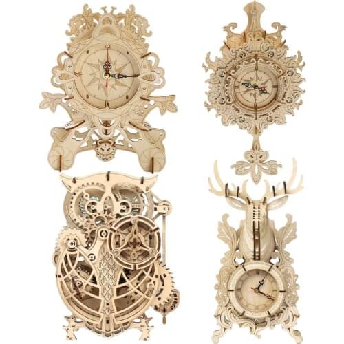 3D Wooden Puzzle Creative DIY Mechanical Transmission Owl Clock Model Building Kit Assembly Toys for Children Boys Xmas Gifts