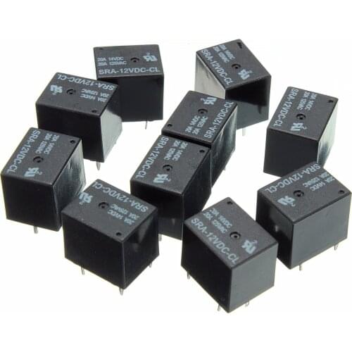 5Pcs 5V 12V 24V DC Power Relay SRA-05VDC-CL SRA-12VDC-CL SRA-24VDC-CL 5Pin Relays 20A PCB Type In stock Black Automobile Relay