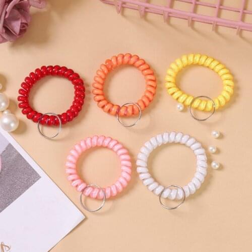 5Pcs Mixed Wrist Coil Keychains Stretch Wristband Key Ring For Gym Pool ID Badge