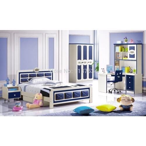 6622# Factory wholesale price Wooden furniture set colorful bedroom furniture set bed wardrobe and desk bedroom furniture set