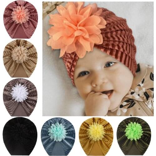 7 Colors Toddler Infant Baby Kids Indian Headwear Toddler Kids Baby Boys Girls Solid Floral Ribbed Hat Beanie Accessories