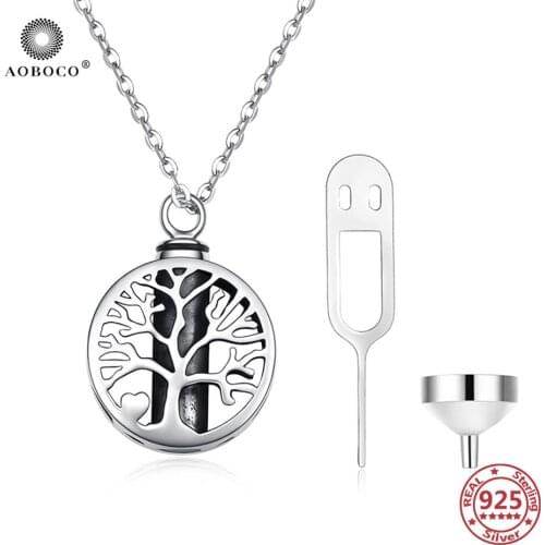AOBOCO 100% Real 925 Sterling Silver Life of Tree Urn Necklaces for Ashes Memorial Pet Ashes Cremation Pendants Keepsake Jewelry