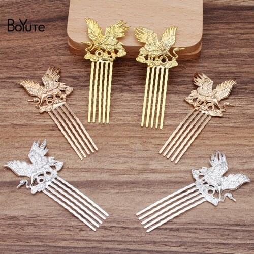 BoYuTe Wholesale (5 Pairs/Lot) 33*37MM Crane 5 Teeth Hair Comb Tiara Vintage Diy Bridal Wedding Hair Accessories