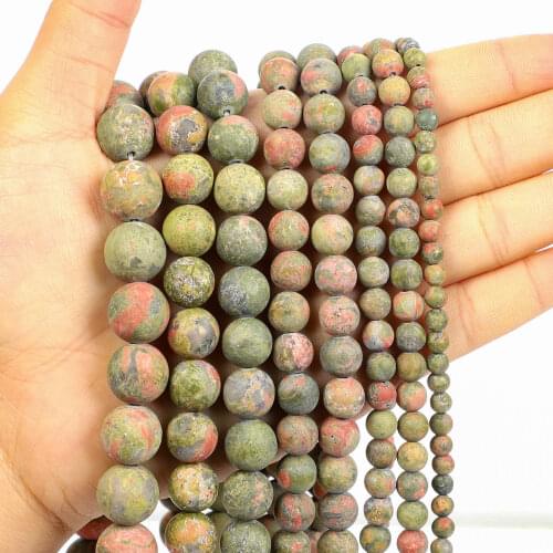 Natural Stone Beads Frosted Flower Green Agate Round Loose Beads for Jewelry Making Needlework Bracelet DIY 4-12 MM