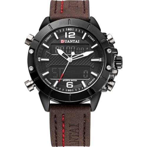 Duantai Steel Belt Multifunctional Double Movement Mens Watch Electronic Watch Sports Watch Waterproof Luminous Quartz Watch