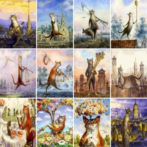 GATYZTORY Frame Cartoon cat Animals DIY Oil Painting By Number Calligraphy Painting Acrylic Paint On Canvas For Home Decor 40x50