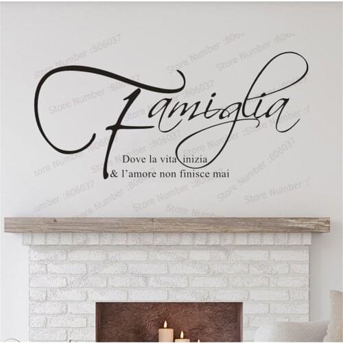 Italian Family Quote Vinyl Decals Where life begins love never ends Lettering Wall Art Sticker Home Interior Decoration WL569